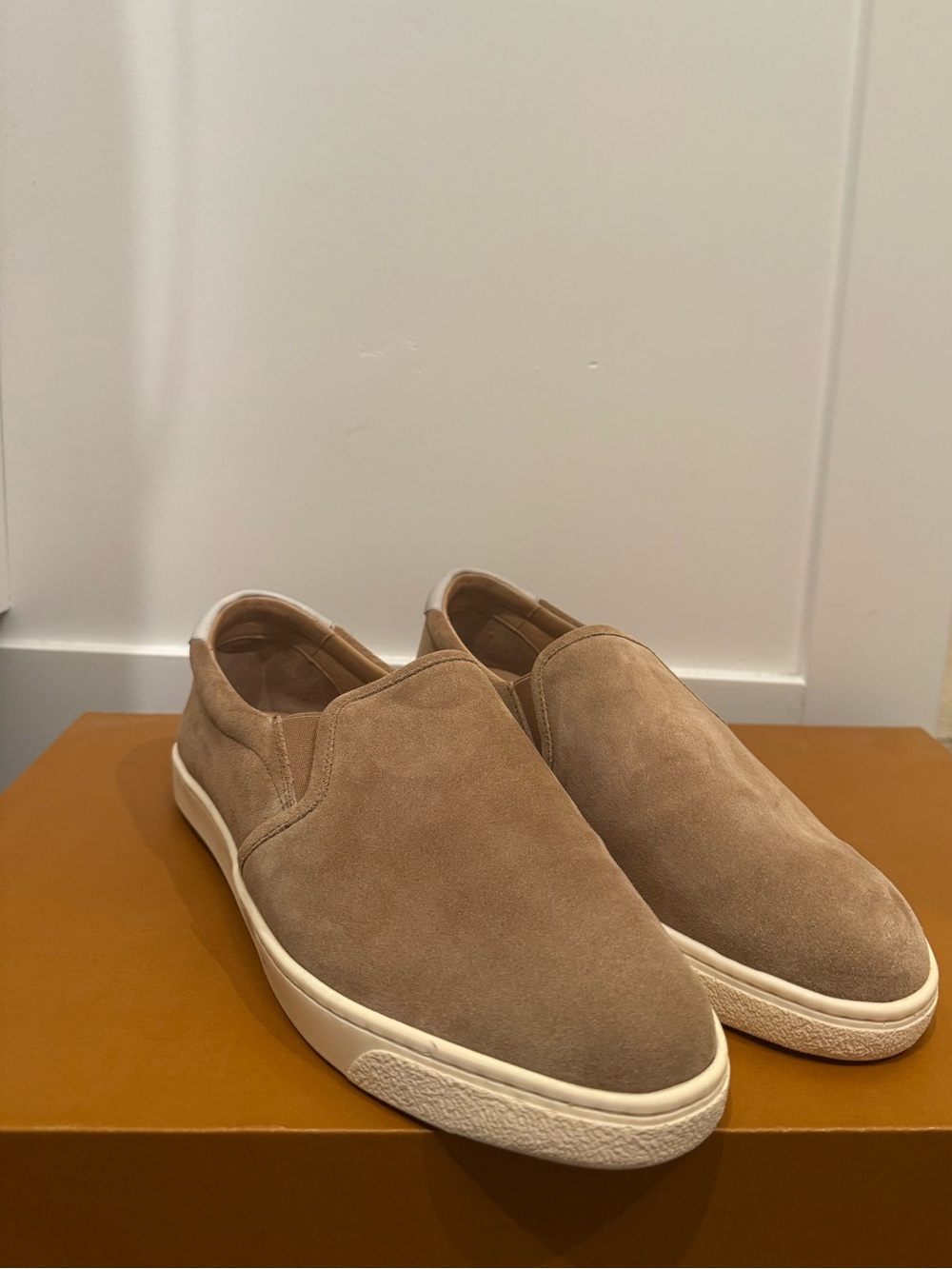 Brunello Cucinelli Designer Men's Leather Suede Slip-On Loafers in Taupe
